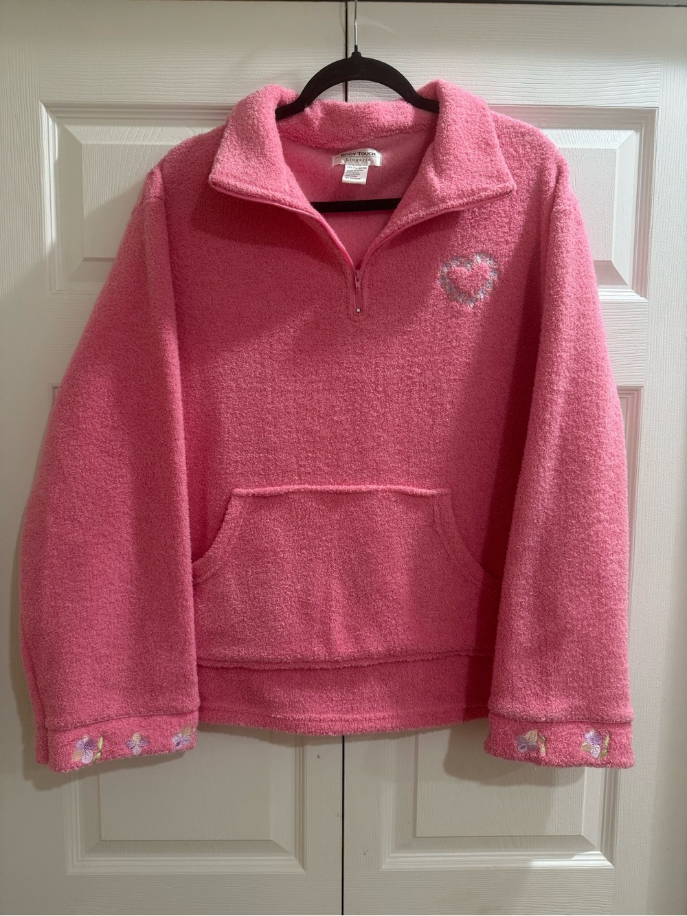 Girls' Pink Half-Zip Fleece Pullover with Heart Accent